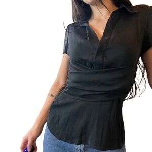 BCBGMAXAZRIA Black Satinlike Blouse Shirt